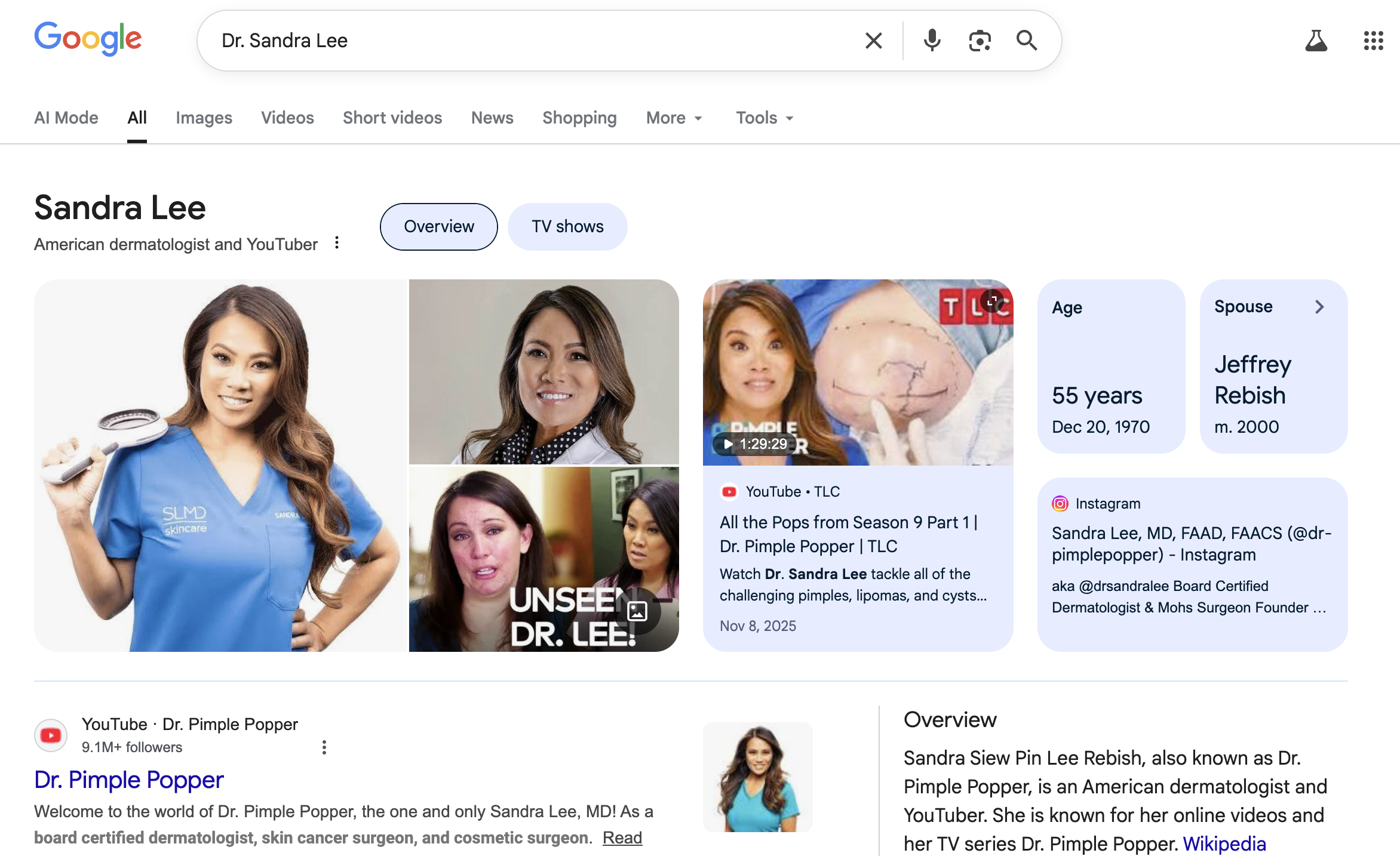 Google Knowledge Panel for a healthcare professional — showing how dentists appear in search results with a Knowledge Panel