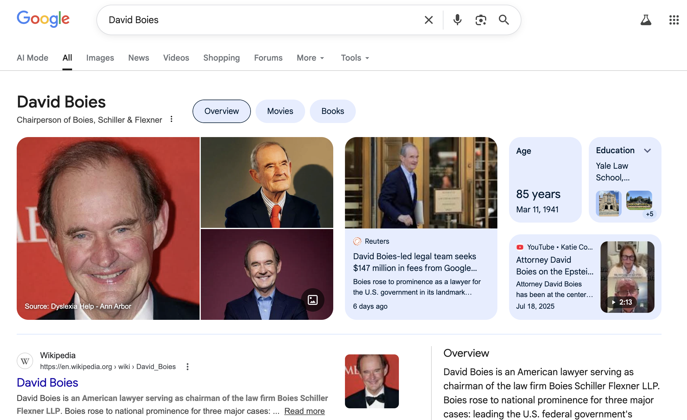 Google Knowledge Panel for a legal professional — showing how immigration lawyers appear in search results with a Knowledge Panel