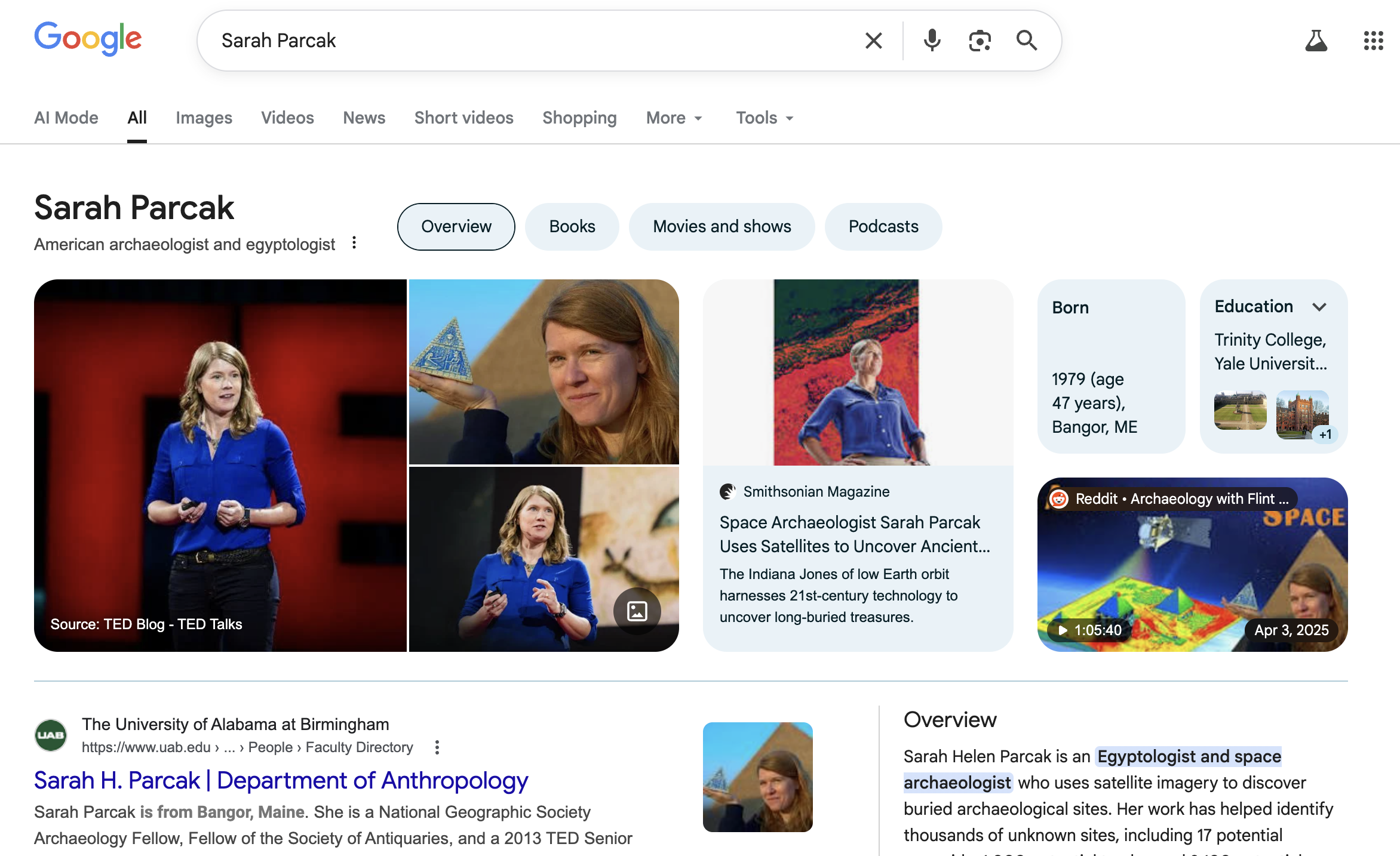 Google Knowledge Panel for a niche industry professional — showing how archaeologist appear in search results with a Knowledge Panel