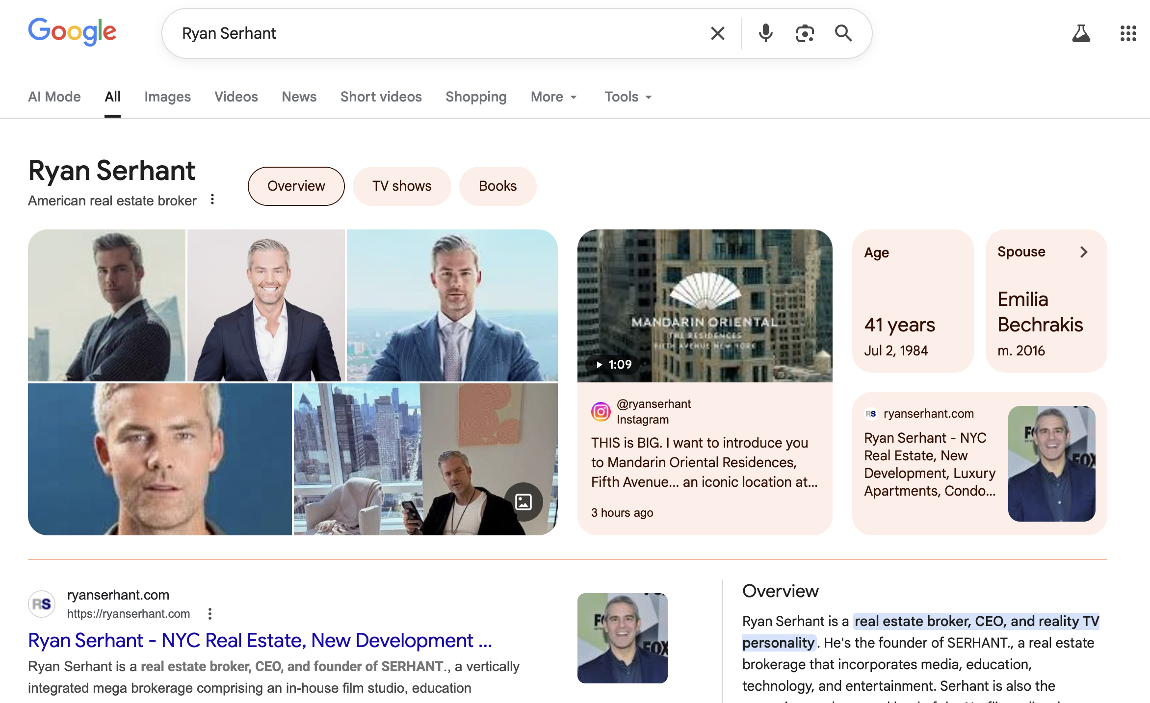 Google Knowledge Panel for a real estate professional — showing how property managers appear in search results with proper reputation management