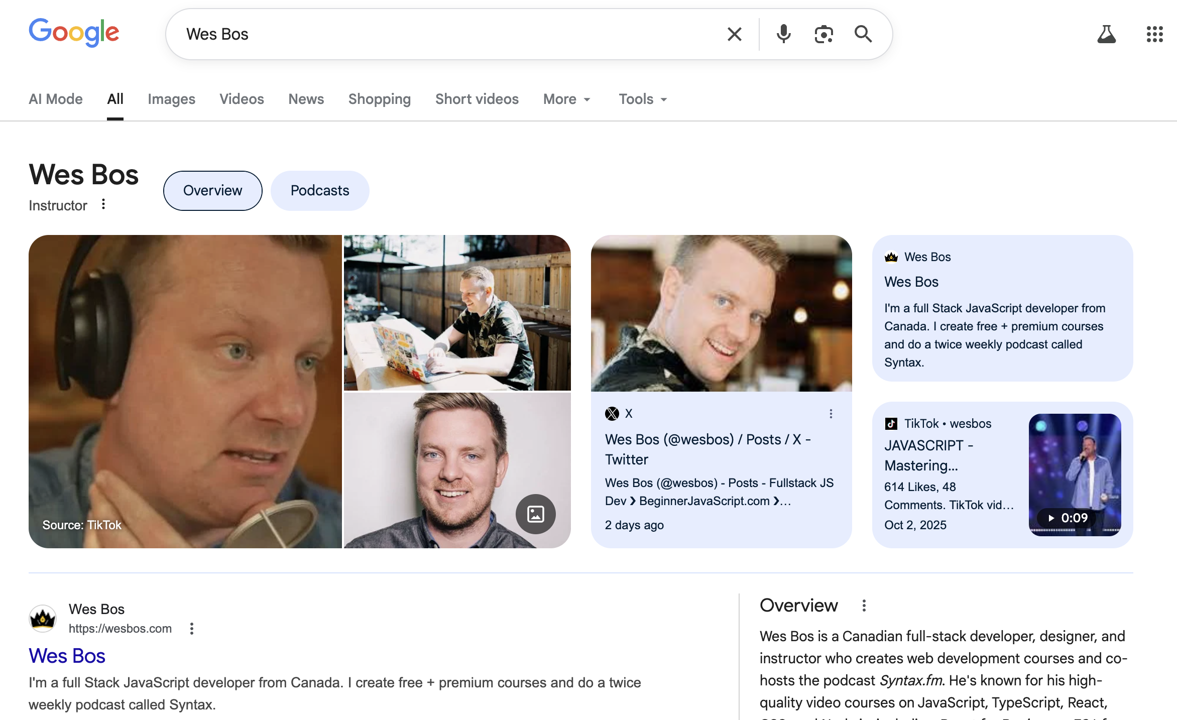 Google Knowledge Panel for a tech professional — showing how cybersecurity engineers appear in search results with a Knowledge Panel